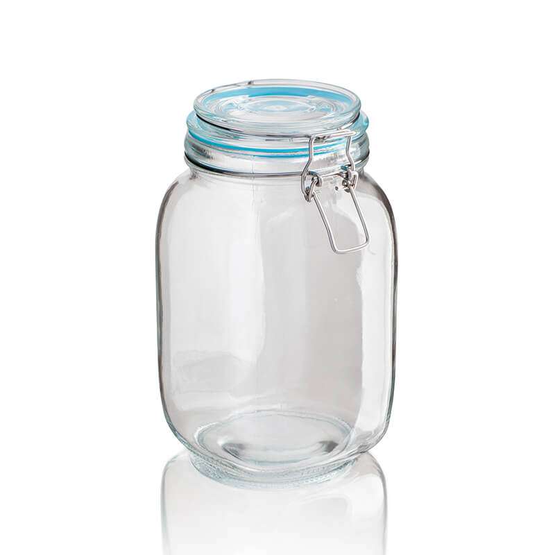 Sabichi Glass Clip Jar 1500ml, Blue Rim