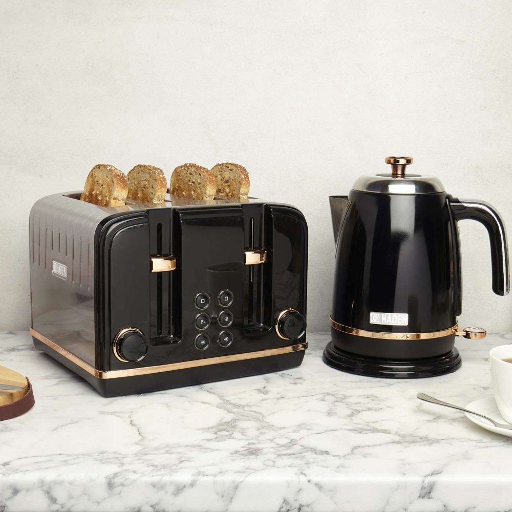 Haden Salcombe 4 Slice Toaster, Black and Copper