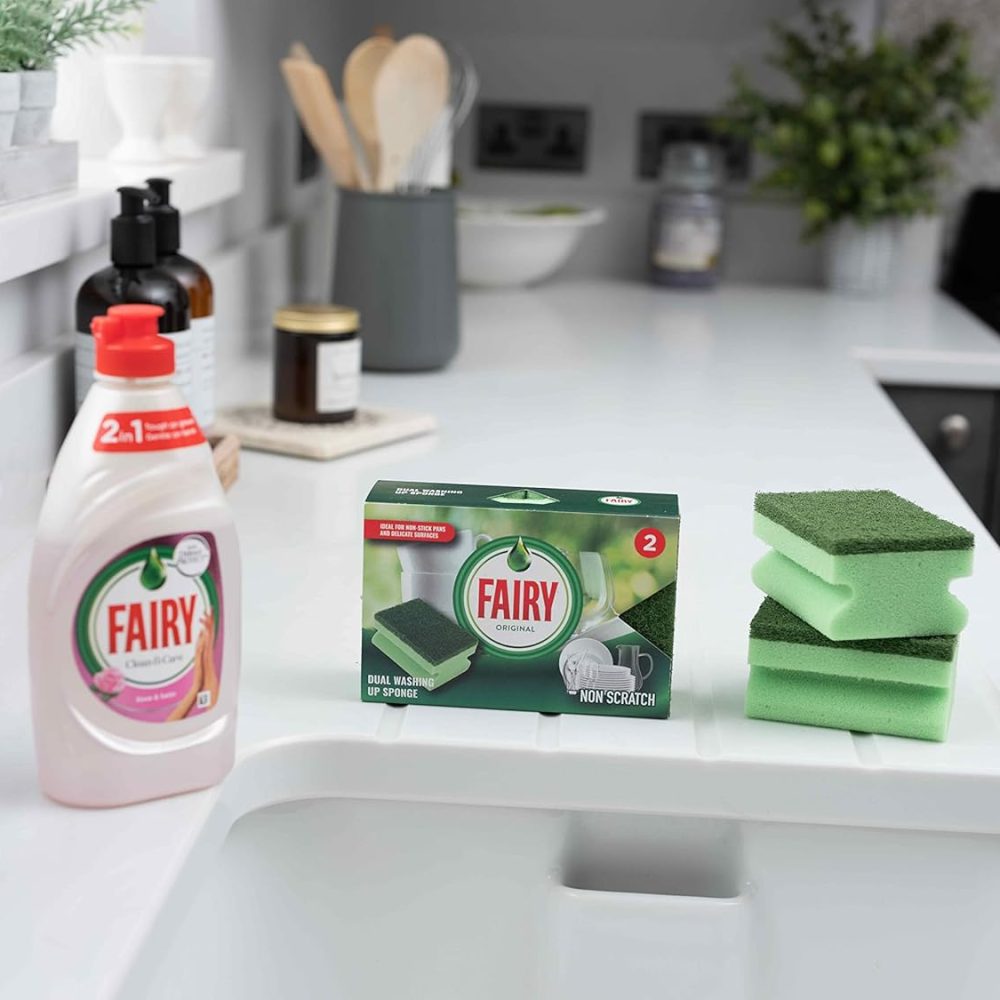 Fairy Dual Sponge Scourers with Crystals, Pack of 2