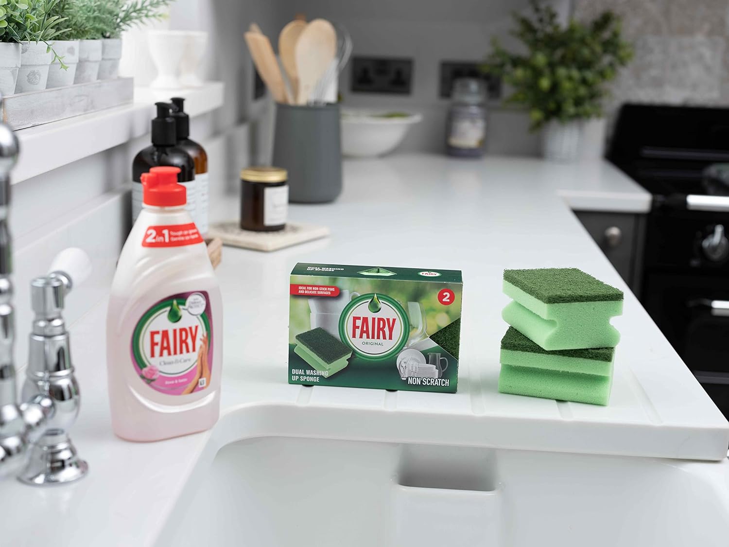 Fairy Dual Sponge Scourer with Crystals - 2PK