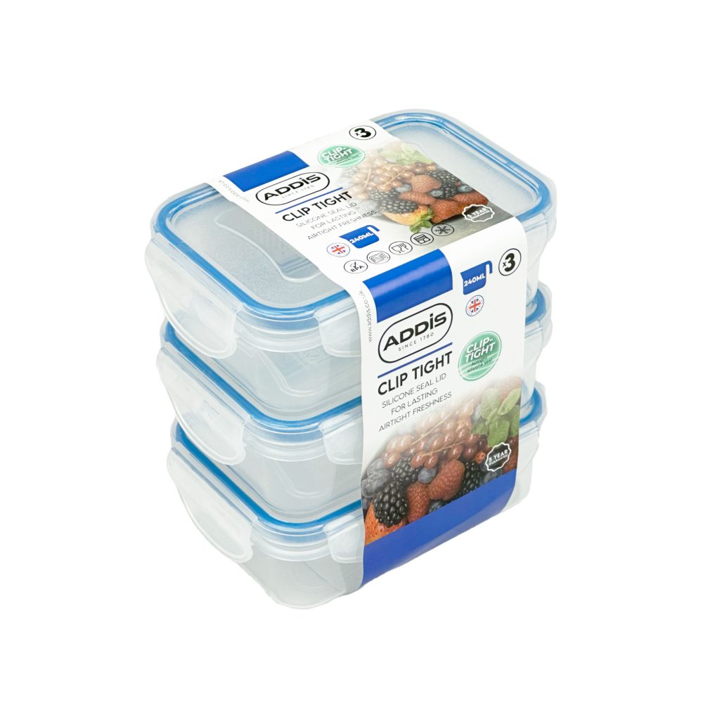 Addis Clip Tight 0.24L Rectangular, 3 Pack