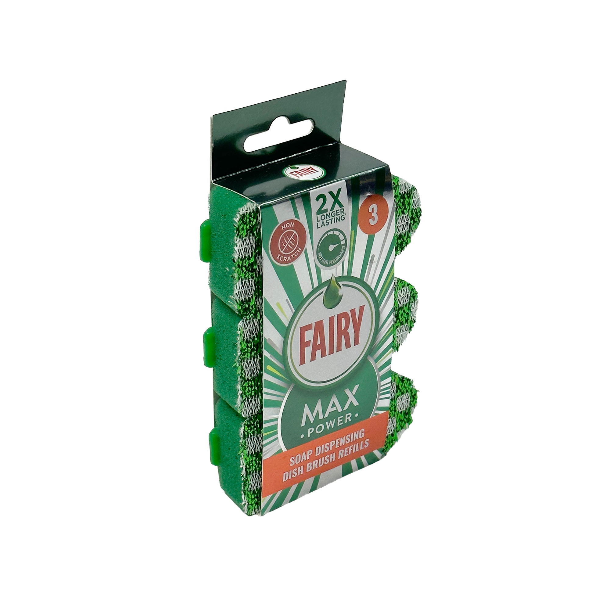 519862_Fairy Max Power Soap Dispensing Dish Brush Refills Front Side Fairy Max Power Soap Dispensing Dish Brush Refills, 3pk