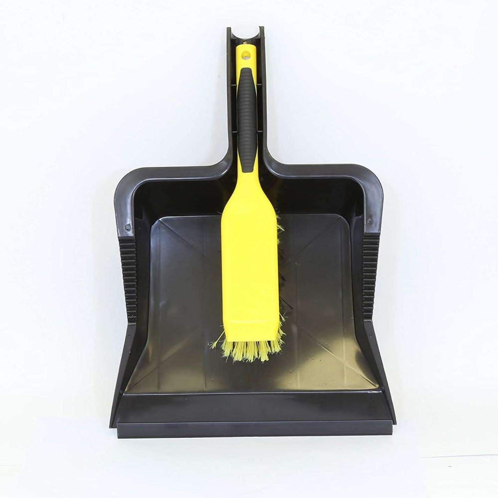 Charles Bentley Bulldozer Heavy Duty Dustpan and Brush Set, Black and Yellow