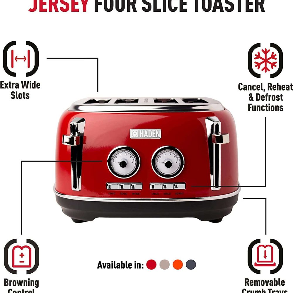 Haden Jersey 4 Slice Toaster, Red