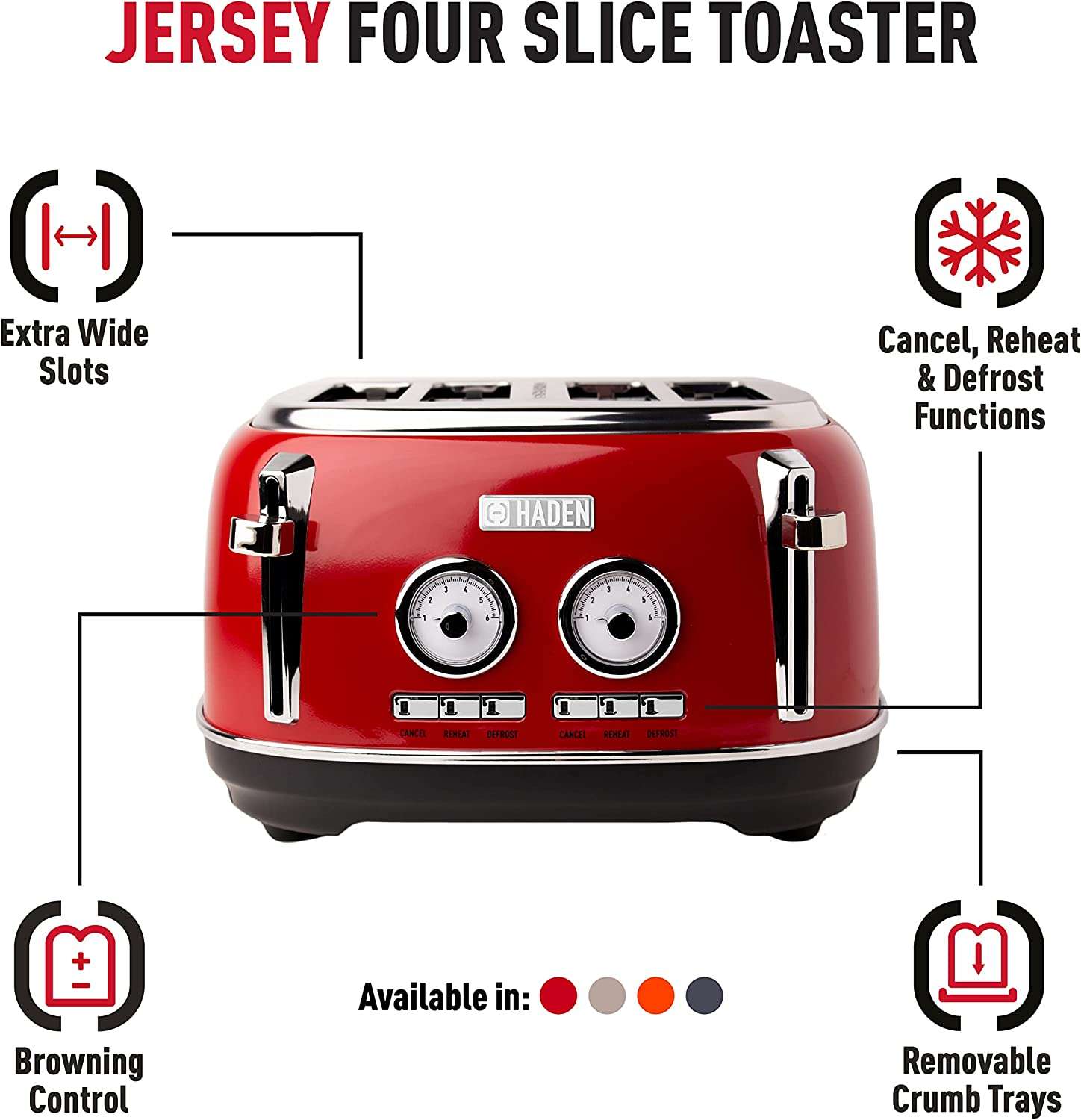 Haden Jersey 4 Slice Toaster, Red