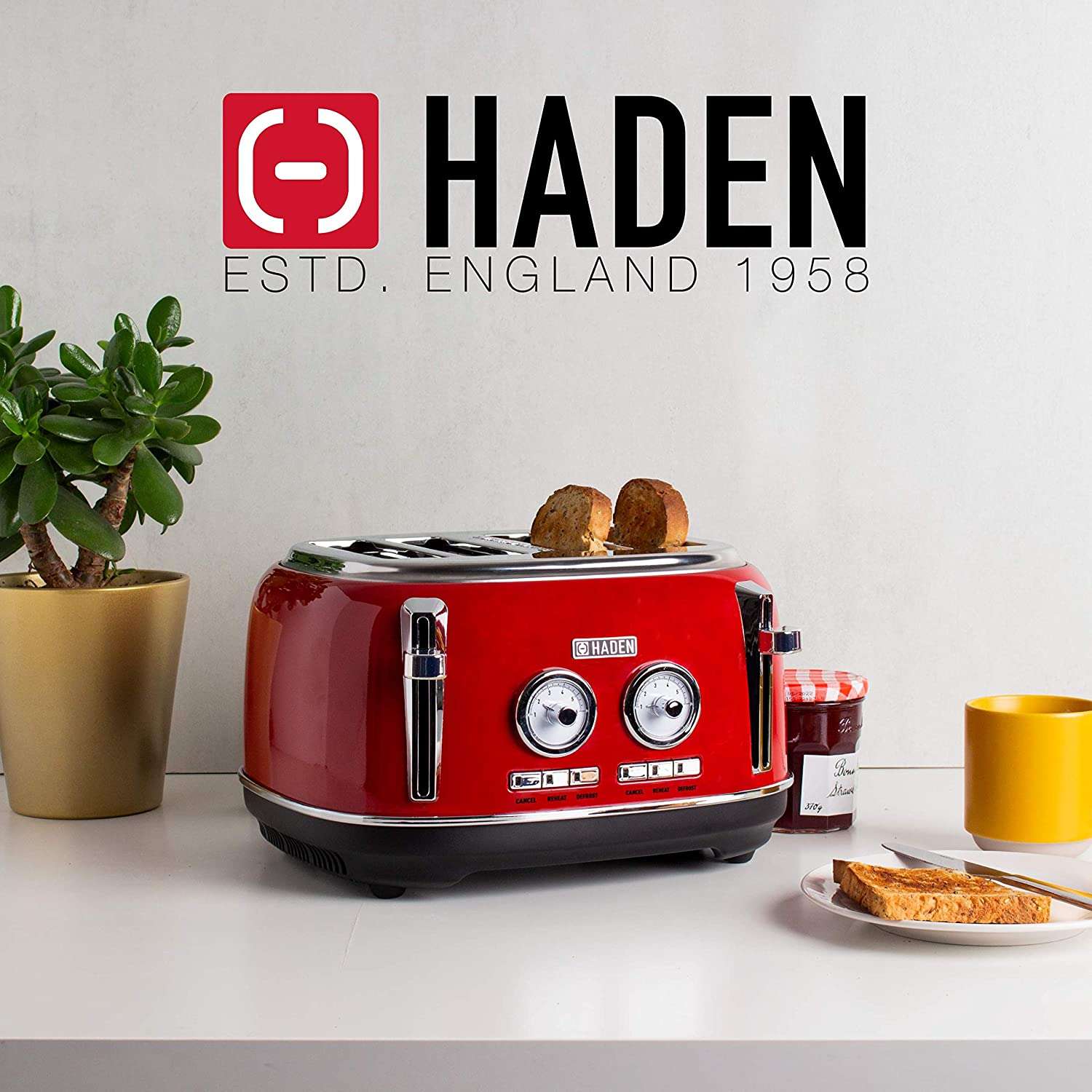 Haden Jersey 4 Slice Toaster, Red