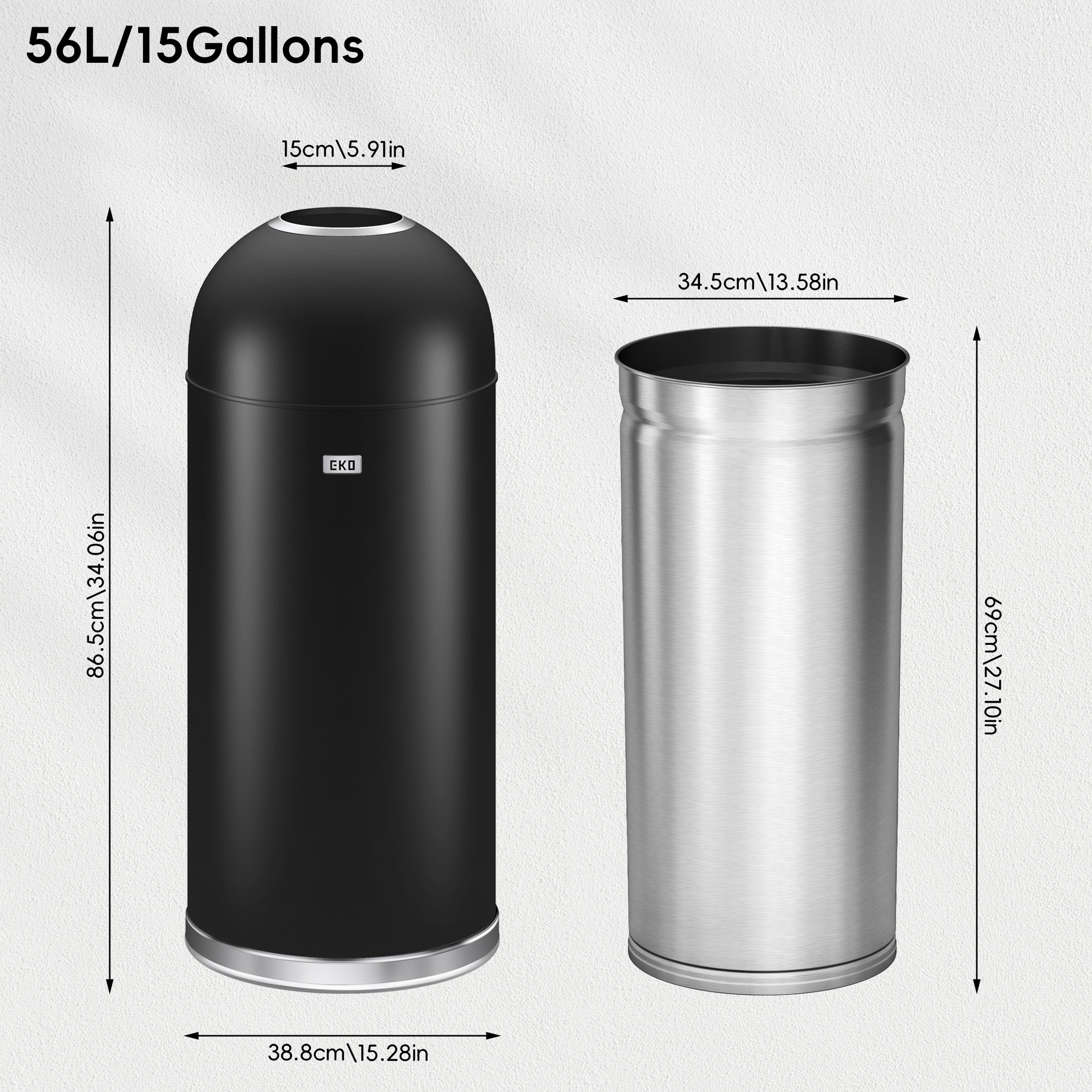 9639-56L EKO Eternal Commercial Bin 56L, Black