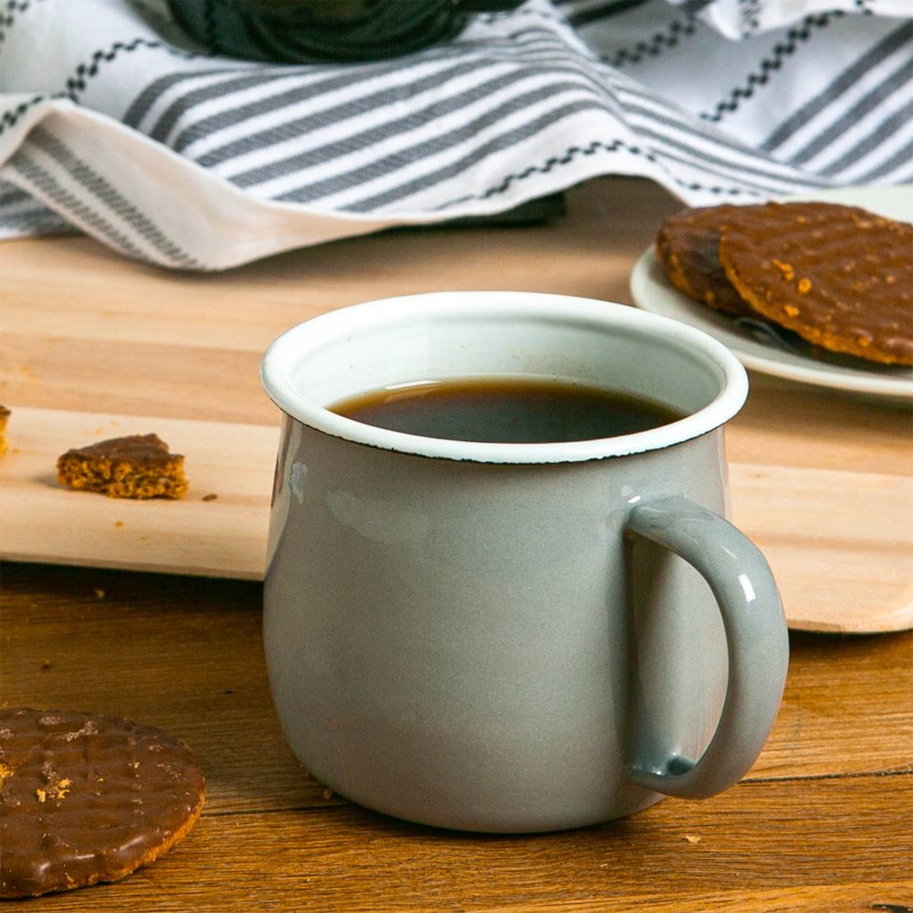 Enamel Belly Mug 375ml, Grey with White Rim