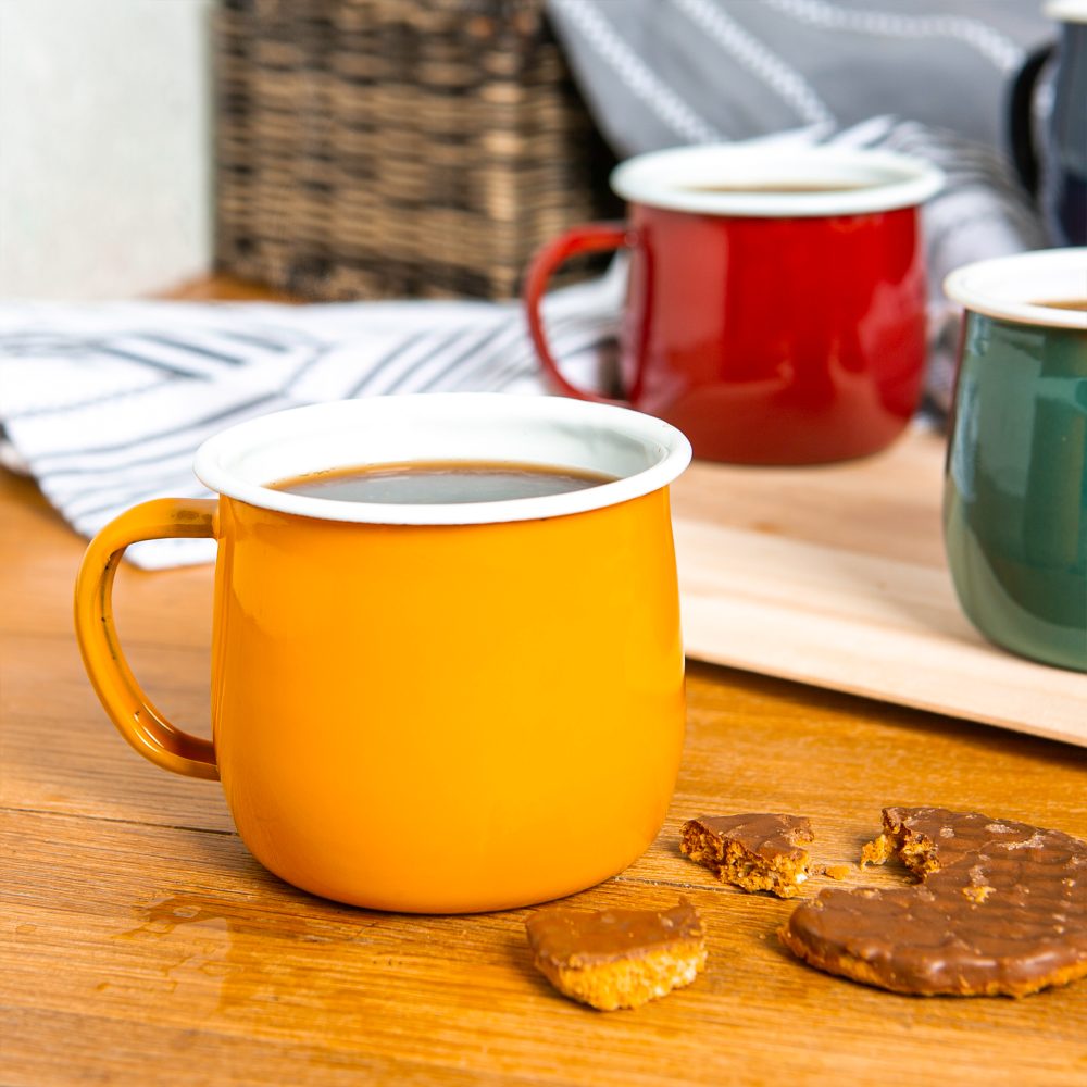 Enamel Belly Mug 375ml, Yellow with White Rim