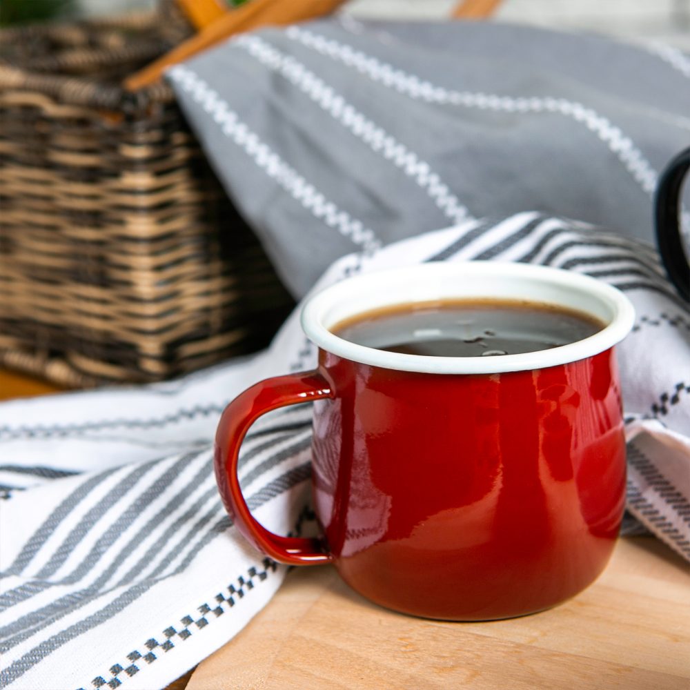 Enamel Belly Mug 375ml, Red with White Rim