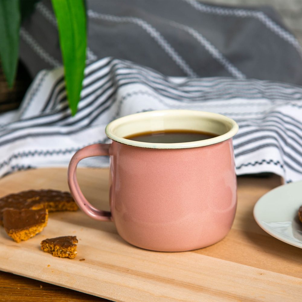 Enamel Belly Mug 375ml, Pink with Cream Rim