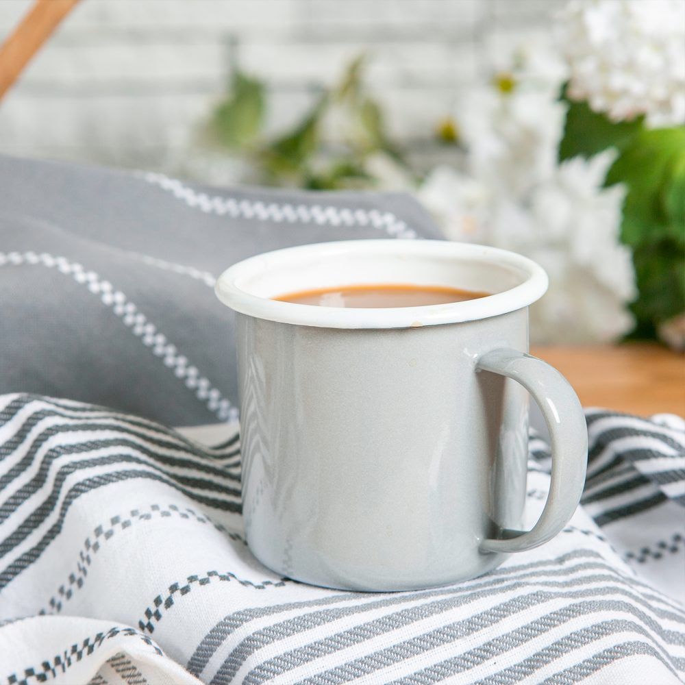 Enamel Mug 375ml, Grey with White Rim