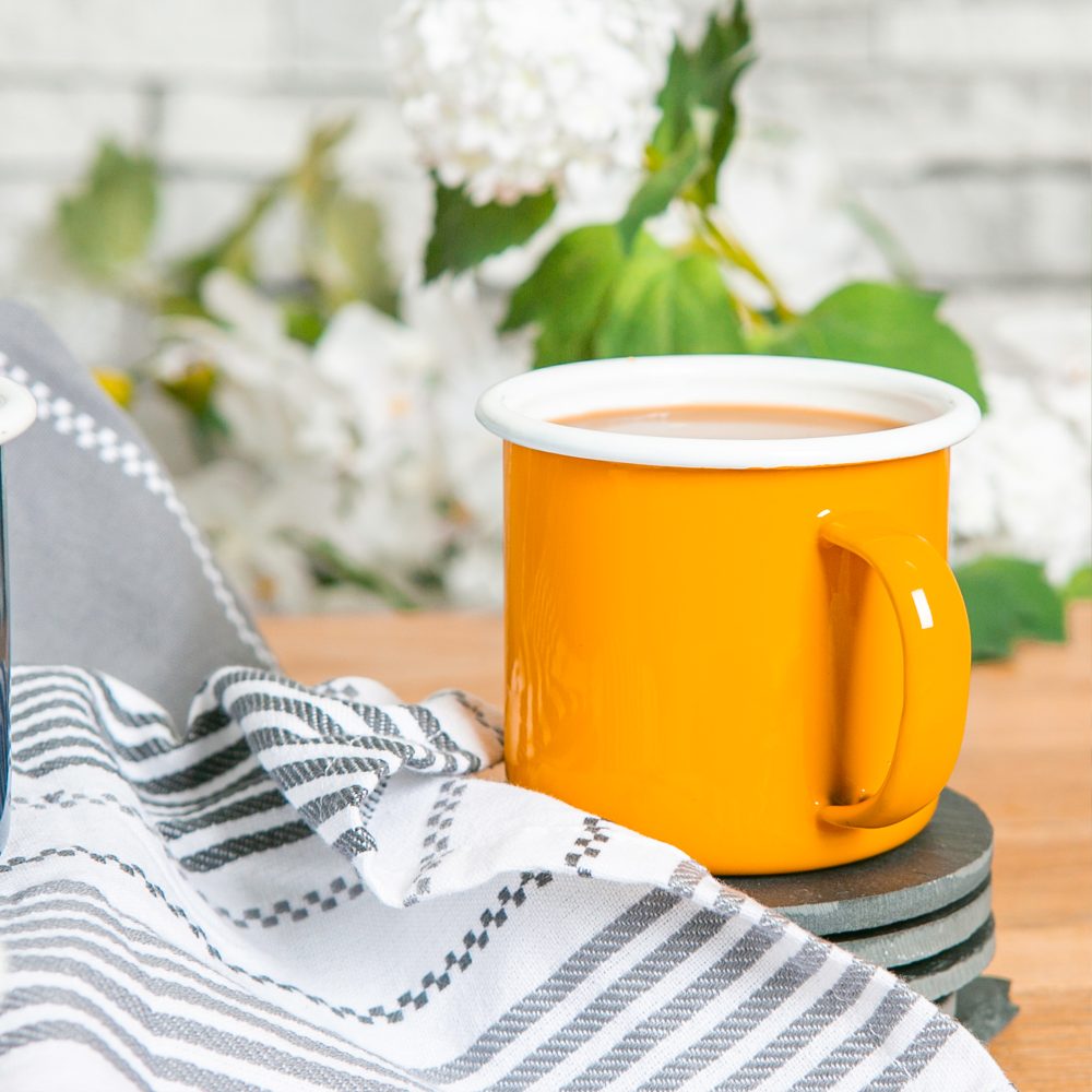 Enamel Mug 375ml, Yellow with White Rim