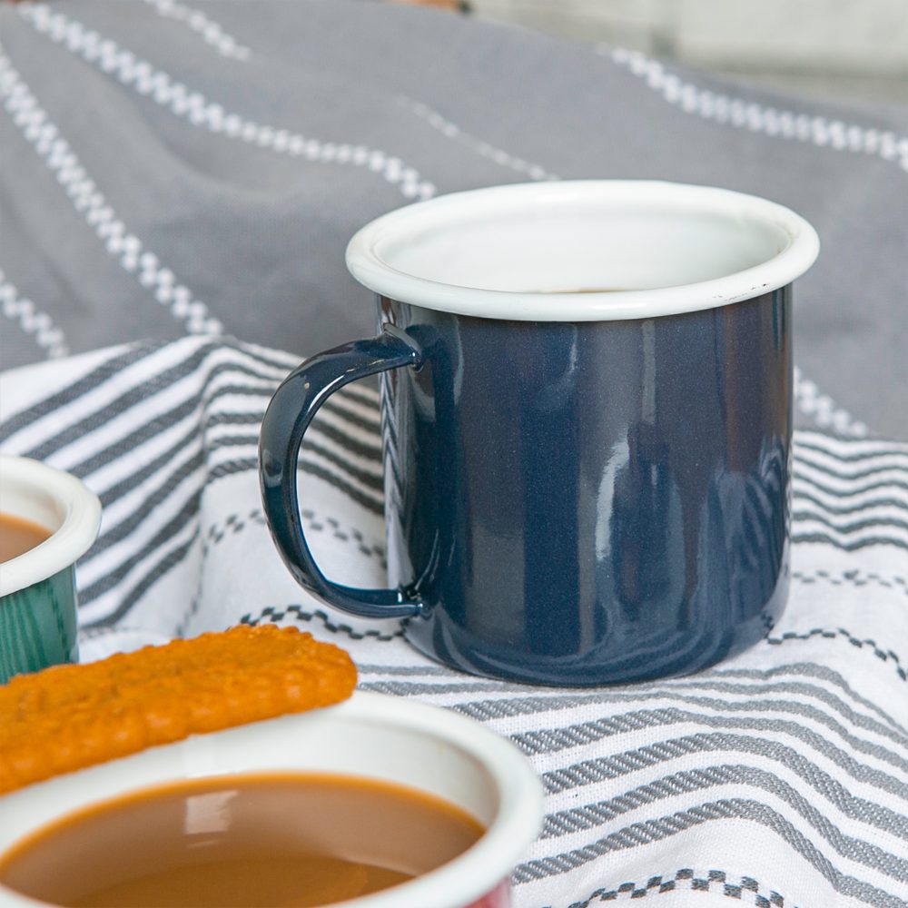 Enamel Mug 375ml, Navy with White Rim