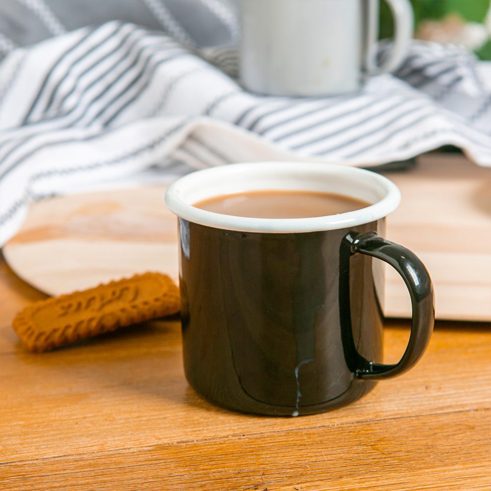 Enamel Mug 375ml, Black with White Rim