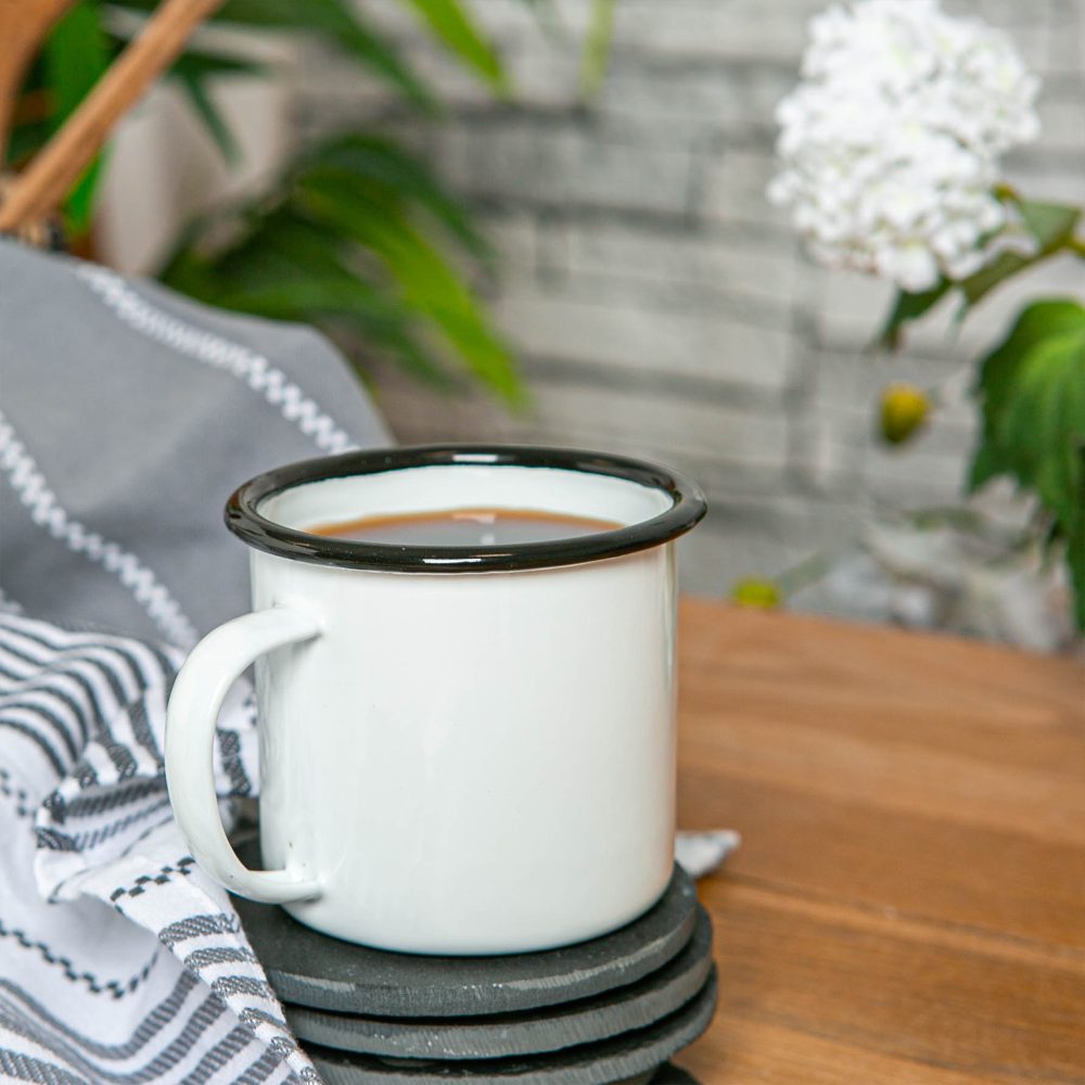 Enamel Mug 375ml, White with Black Rim