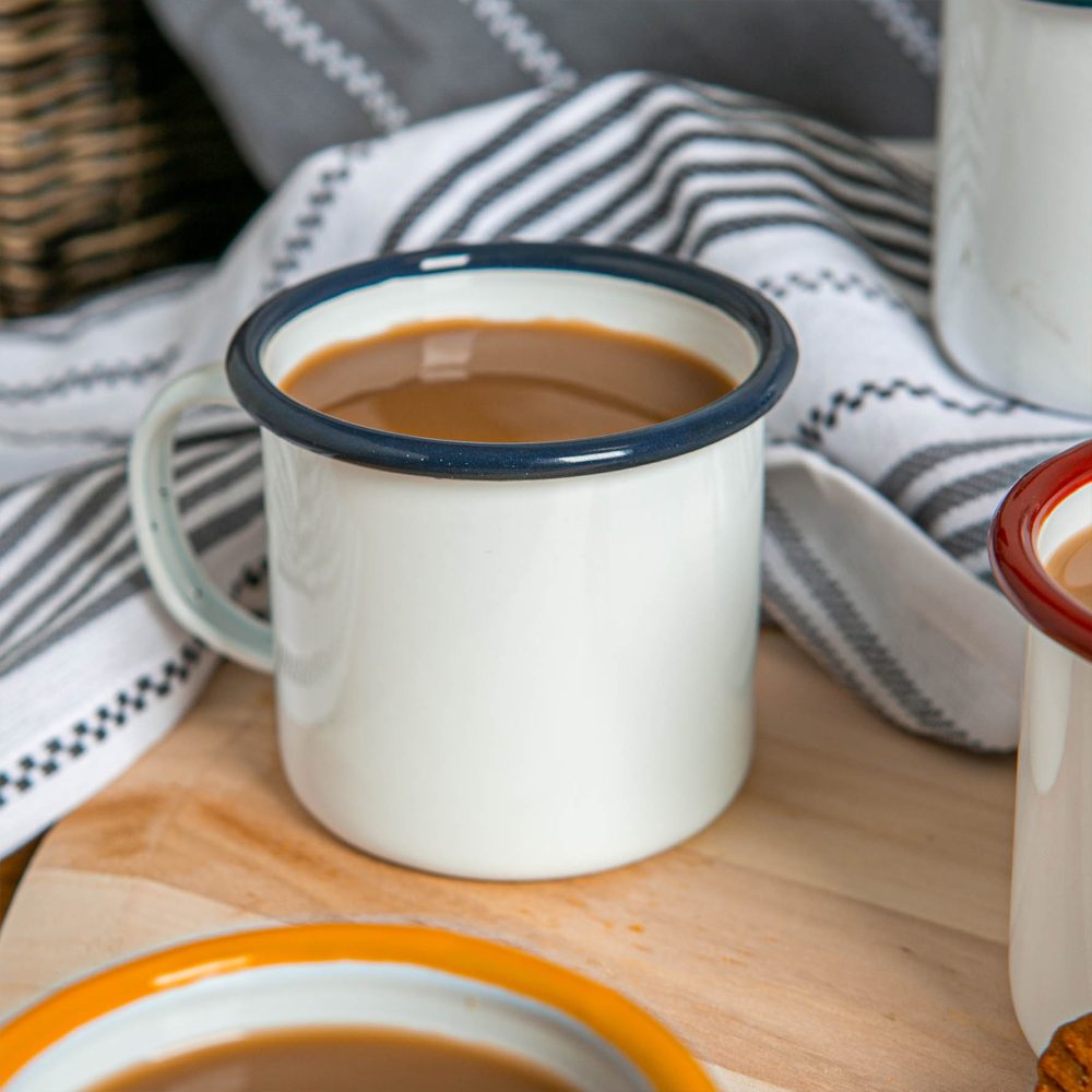 Enamel Mug 375ml, White with Navy Rim