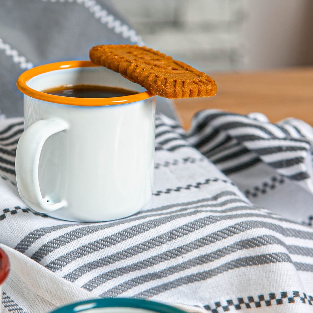 Enamel Espresso Cup 130ml, White with Yellow Rim