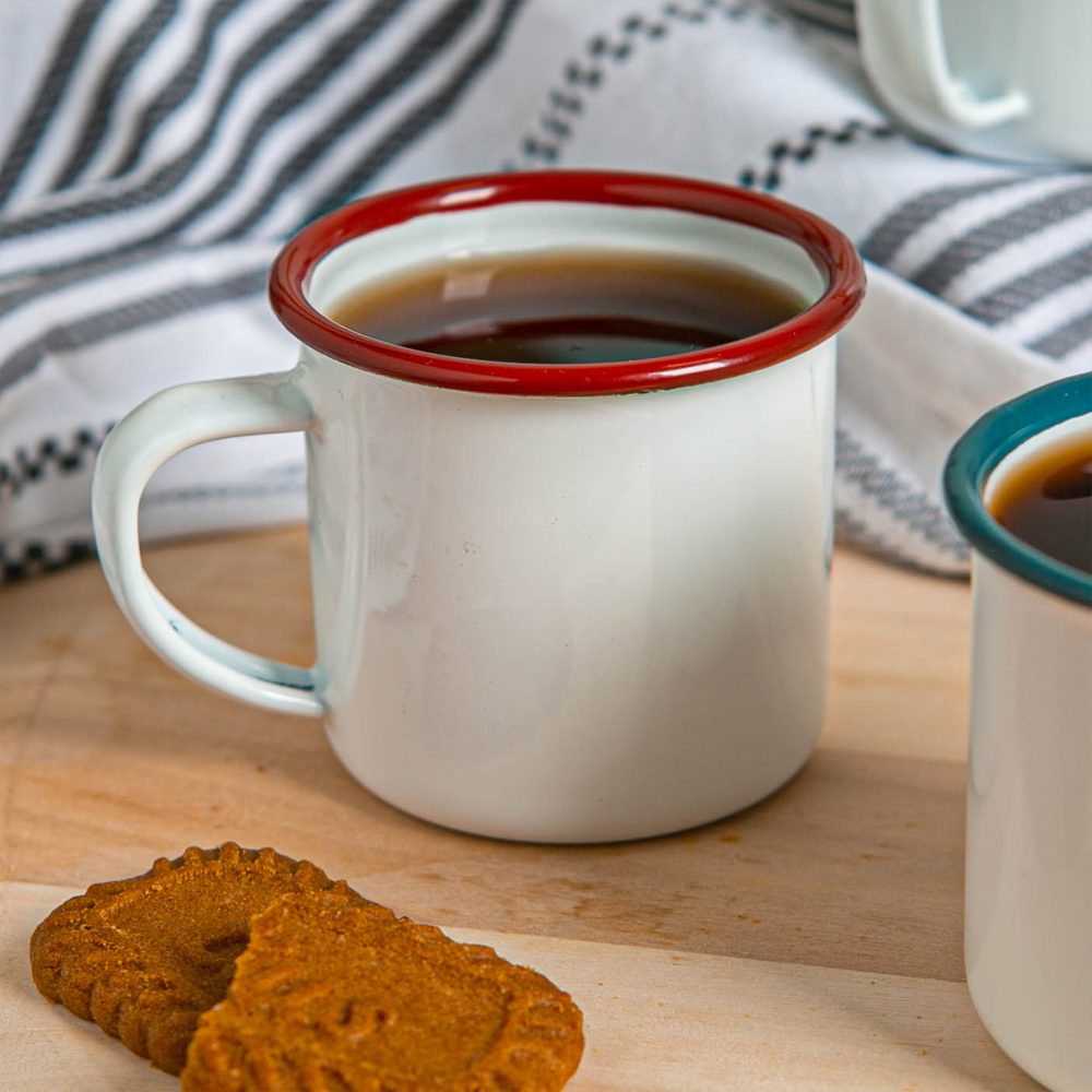 Enamel Espresso Cup 130ml, White with Red Rim