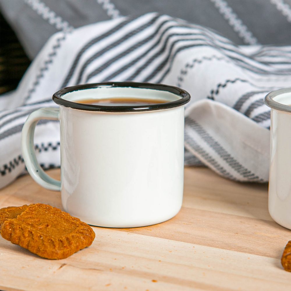 Enamel Espresso Cup 130ml, White with Black Rim
