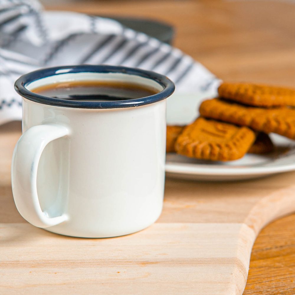 Enamel Espresso Cup 130ml, White with Navy Rim
