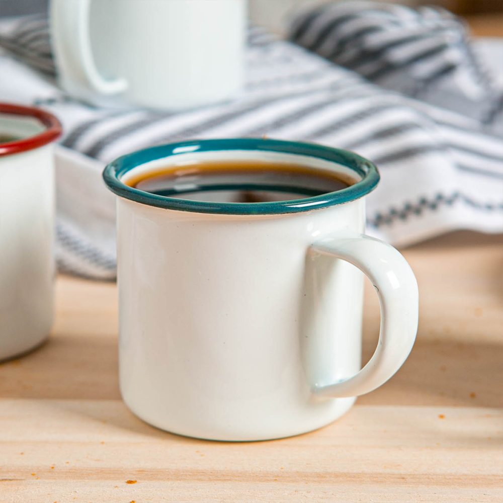 Enamel Espresso Cup 130ml, White with Green Rim