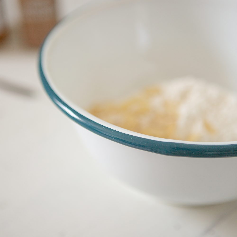 Enamel Mixing Bowl Set of 2, White with Green Rim