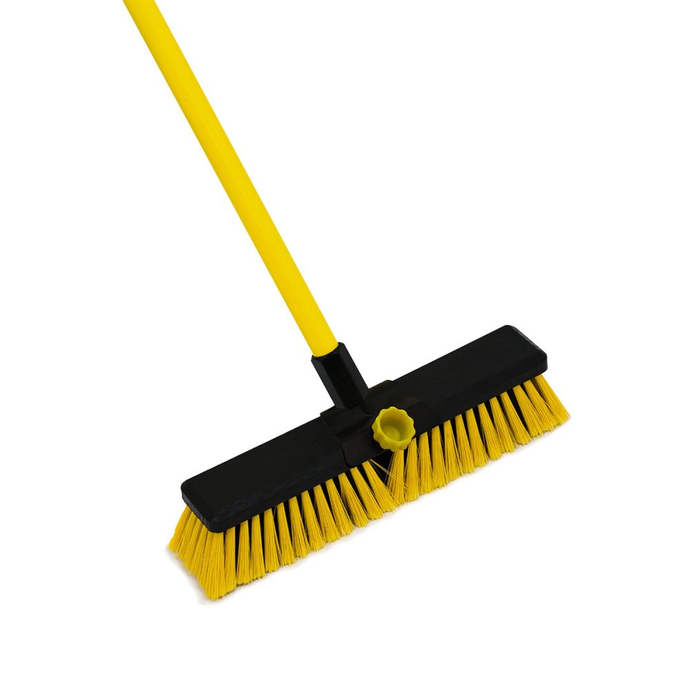 Charles Bentley Bulldozer Heavy Duty Broom with Handle, 14 Inch (355mm), Black and Yellow