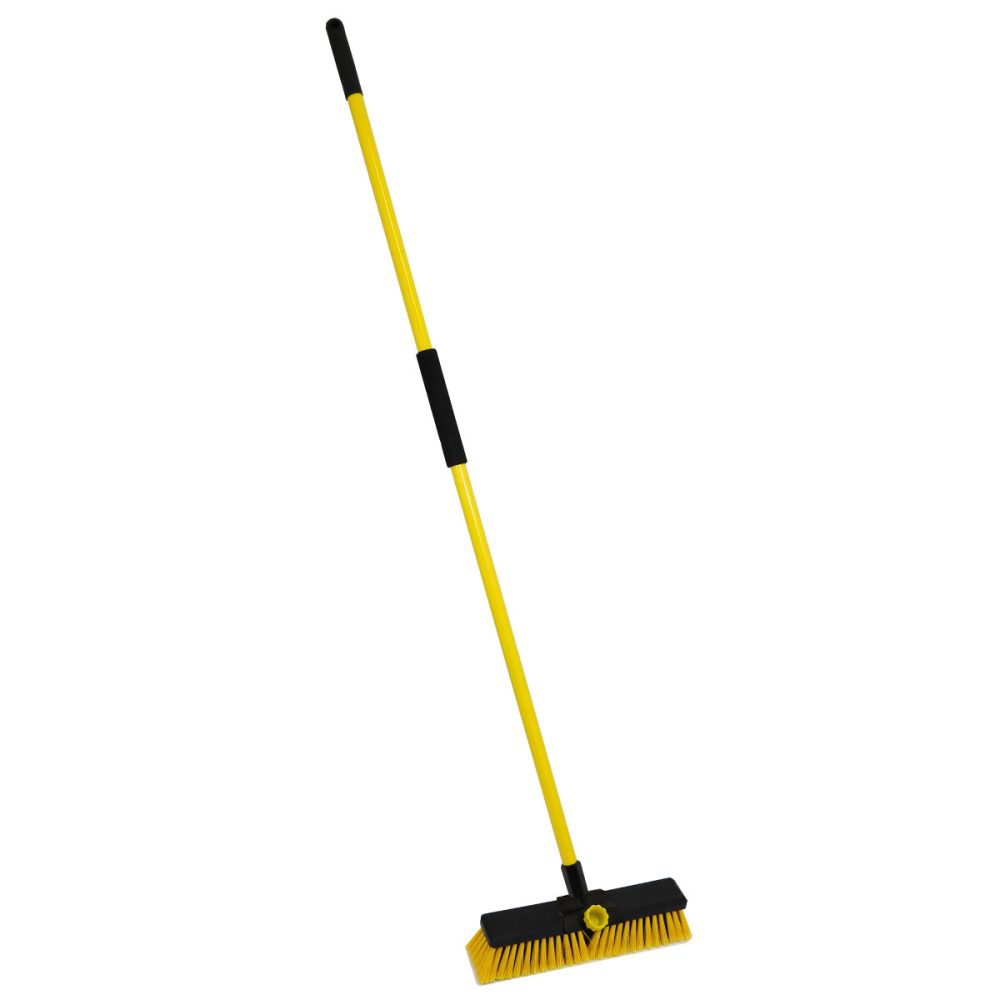 Charles Bentley Bulldozer Heavy Duty Broom with Handle, 14 Inch (355mm), Black and Yellow