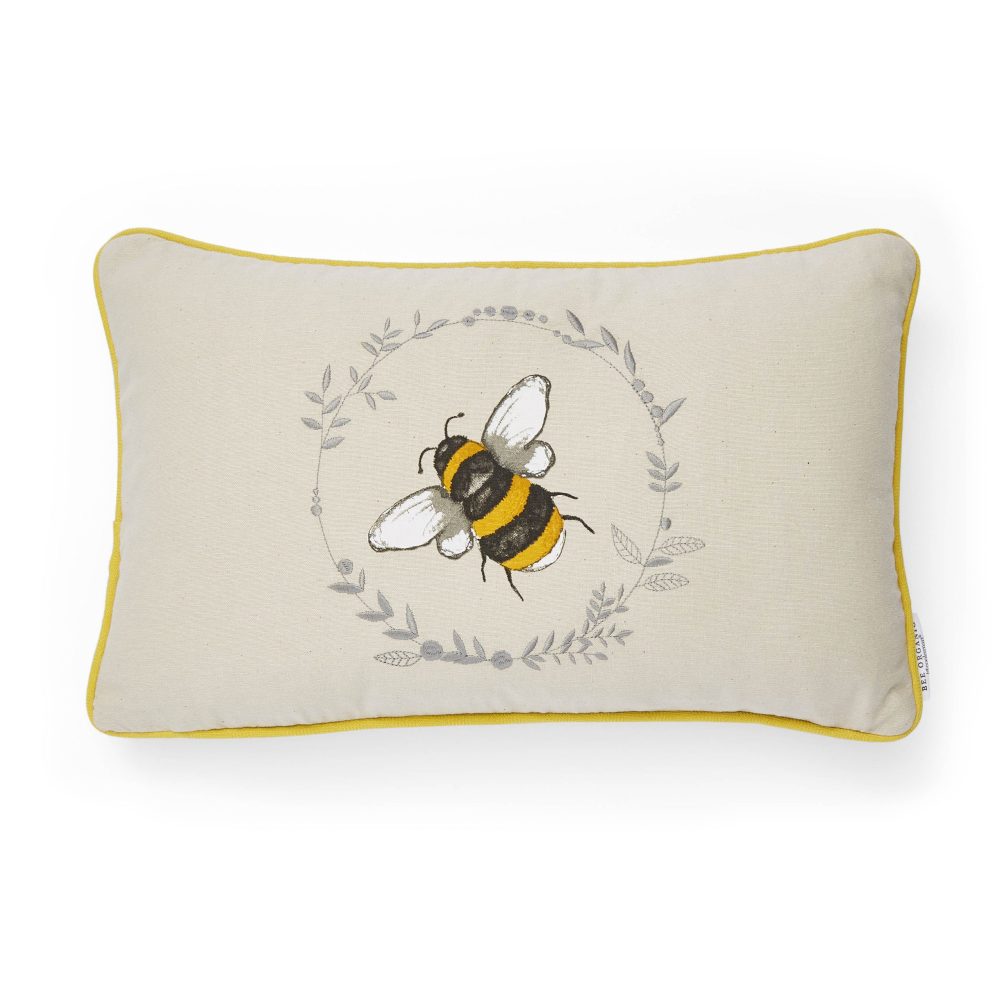 Cooksmart Bumble Bees Cushion, Embroidered Wreath