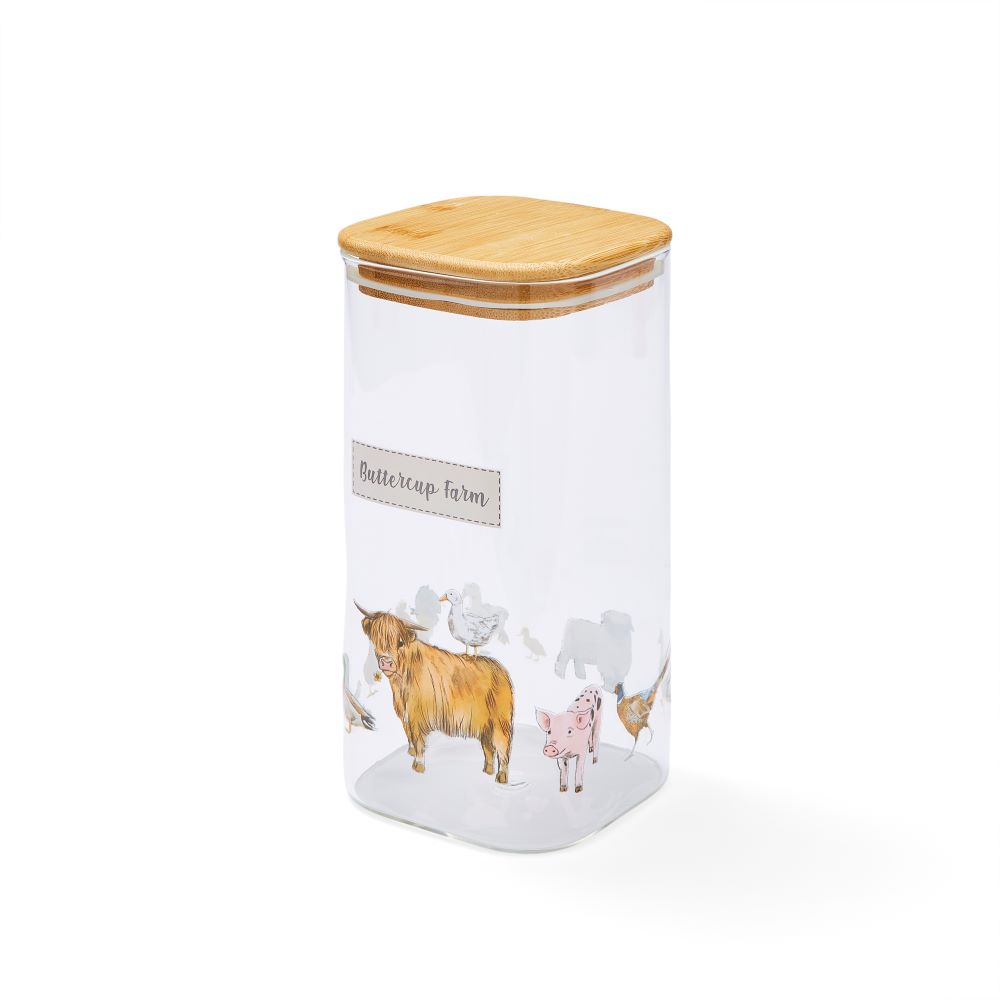 Cooksmart Buttercup Farm 1.5L Glass Jar with Push Bamboo Lid