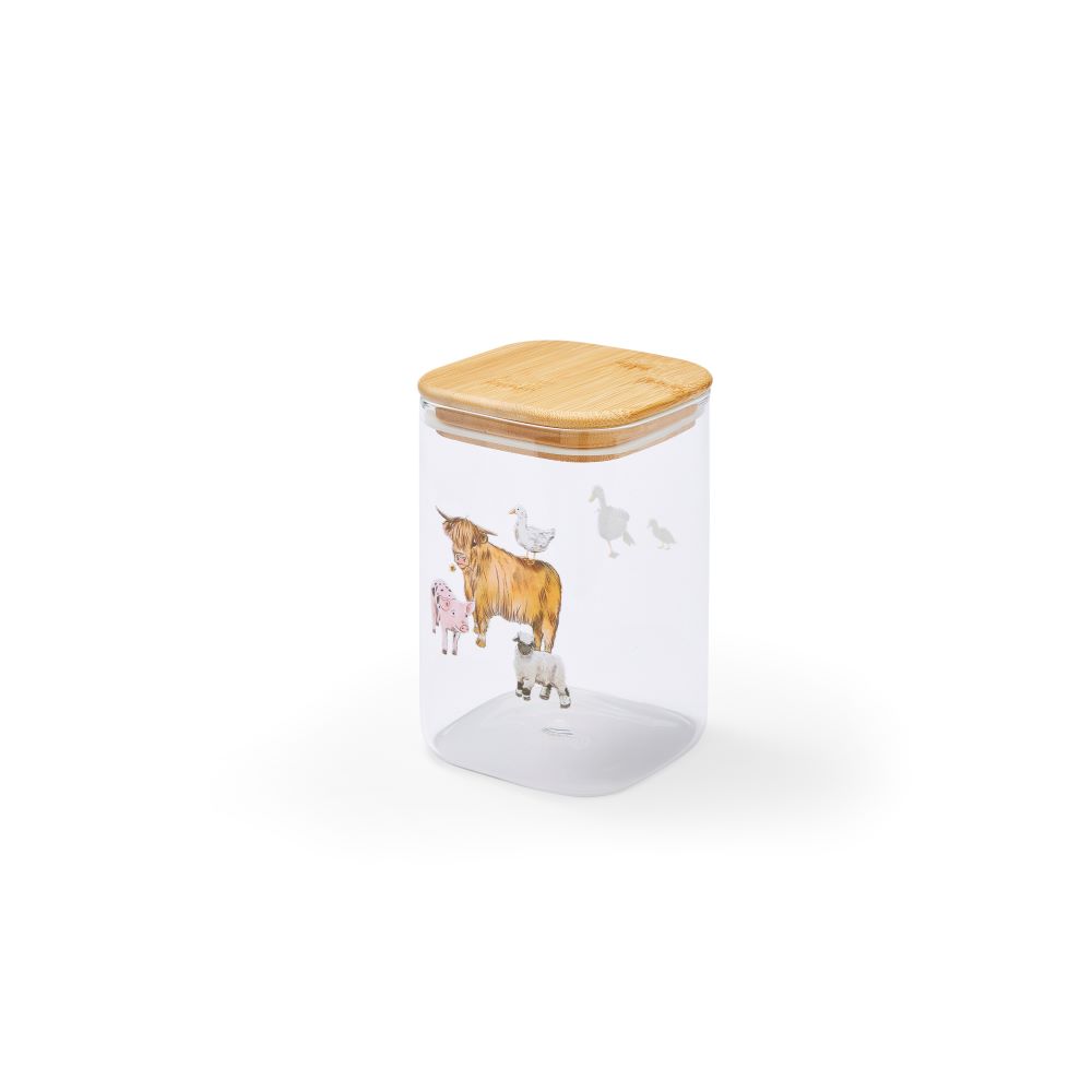 Cooksmart Buttercup Farm 1.0L Glass Jar with Push Bamboo Lid
