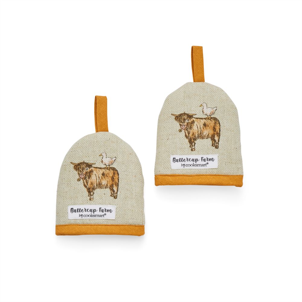 Cooksmart Buttercup Farm Set of 2 Egg Cosies, Organic Cotton