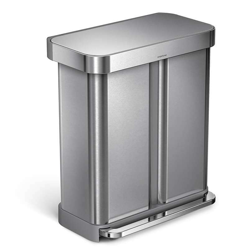 simplehuman Dual Compartment Pedal Bin 58L (34L + 24L), Brushed Stainless Steel