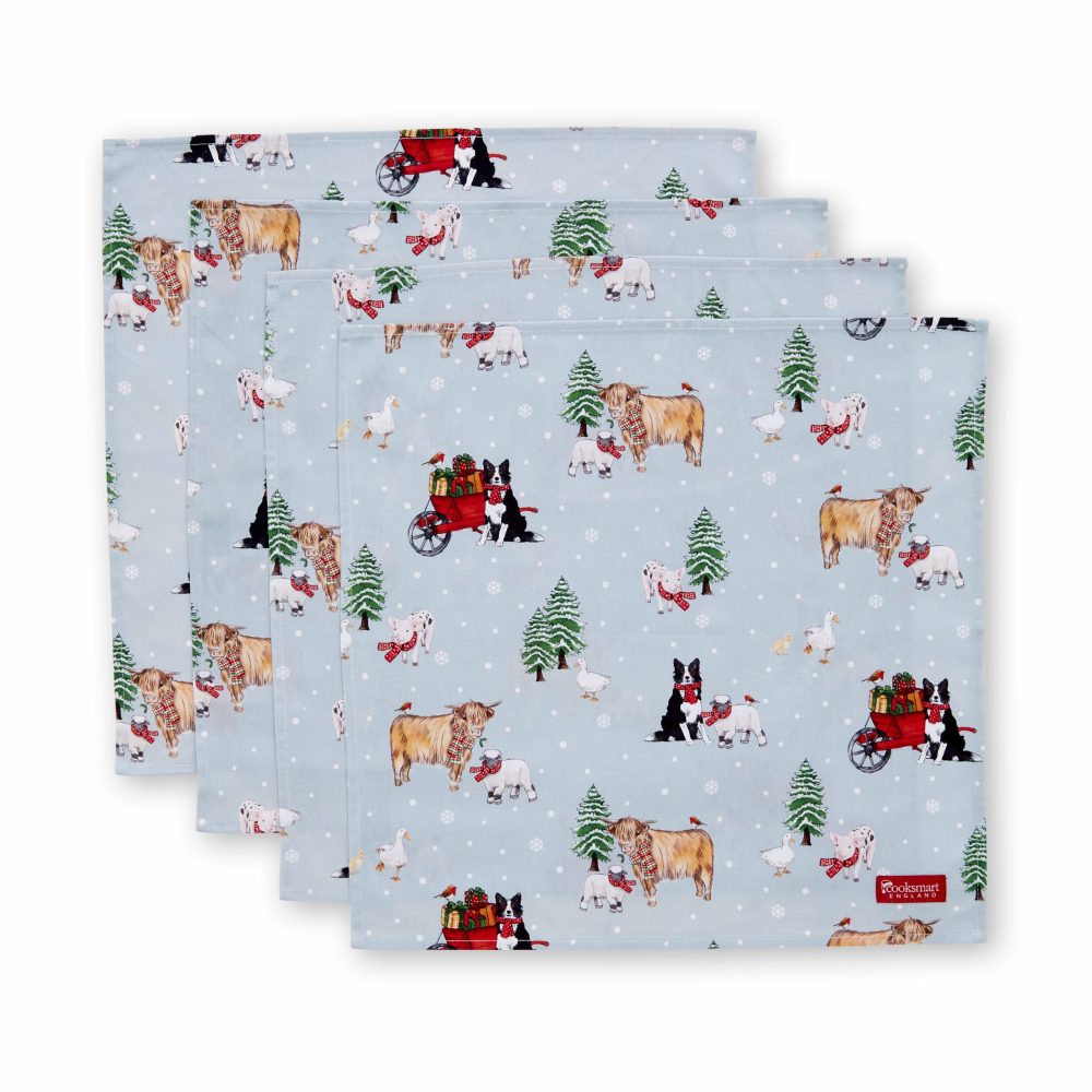 Cooksmart Christmas On The Farm Set of 4 Napkins