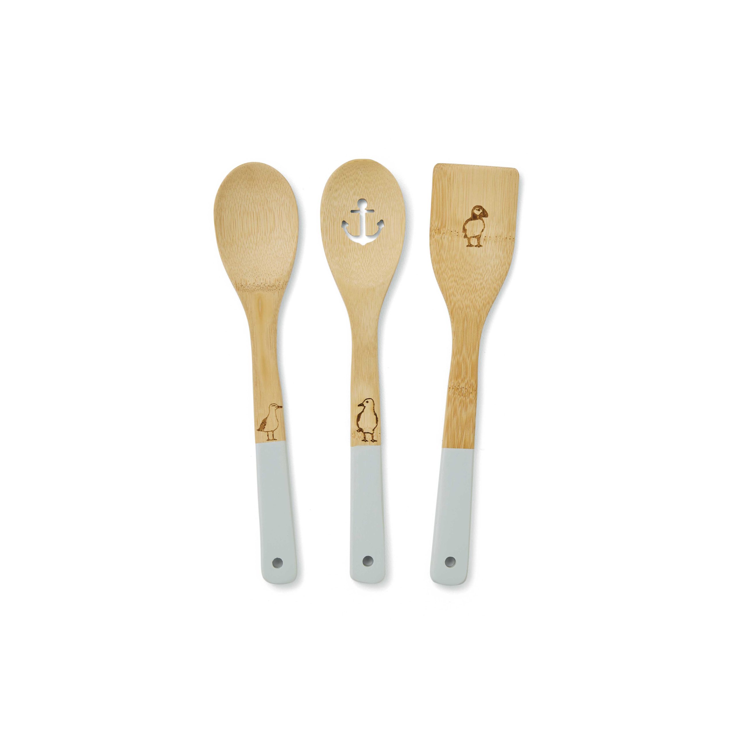Cooksmart Coastal Birds Set of 3 Bamboo Utensils 2579 1 Cooksmart Coastal Birds Set of 3 Bamboo Utensils