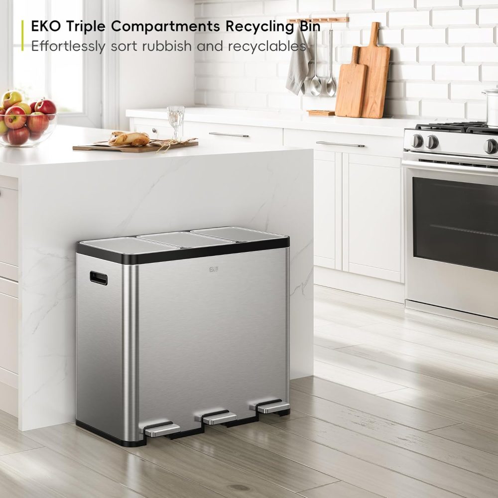 EKO Ecocasa Recycling Pedal Bin 20L+20L+20L, Stainless Steel