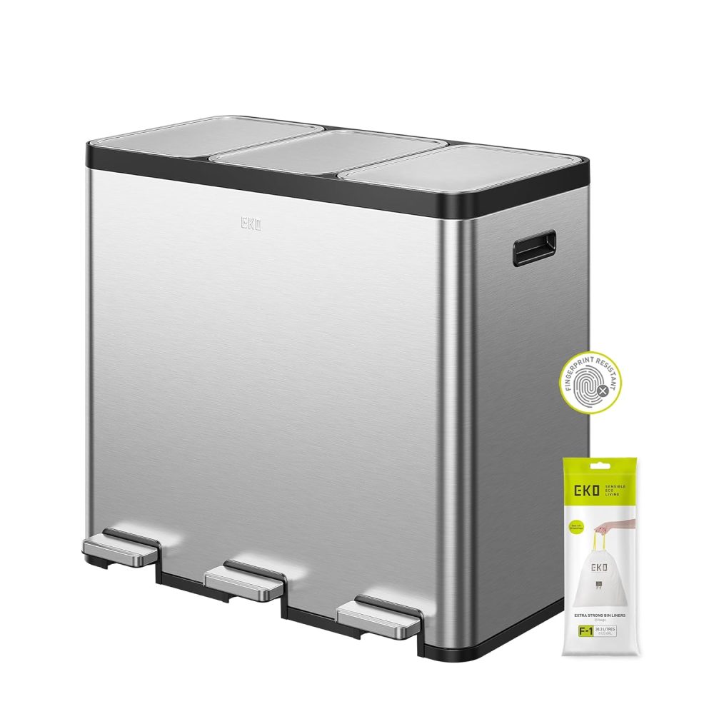 EKO Ecocasa Recycling Pedal Bin 20L+20L+20L, Stainless Steel