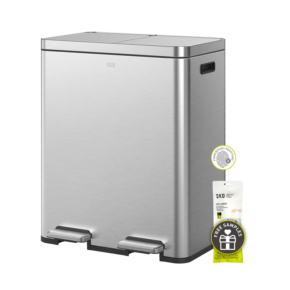 EKO Edison Pedal Bin 30L+30L, Stainless Steel
