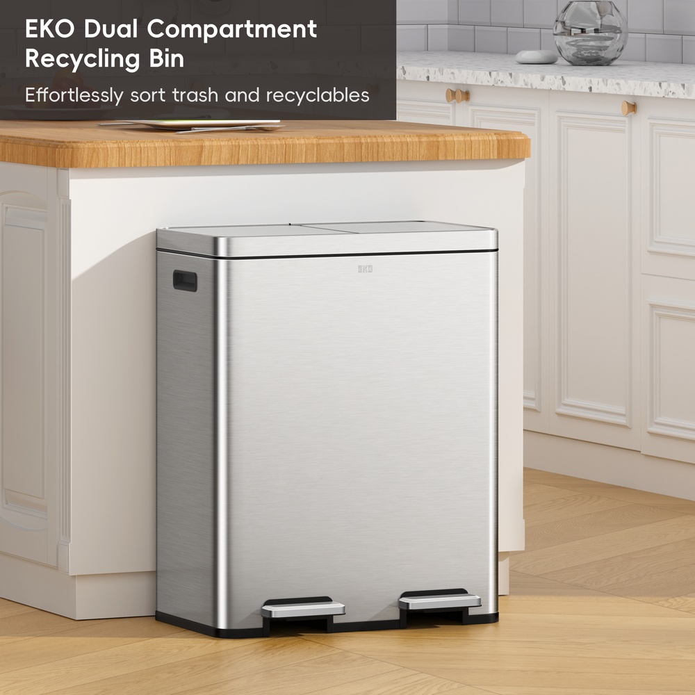 EKO Edison Pedal Bin 30L+30L, Stainless Steel