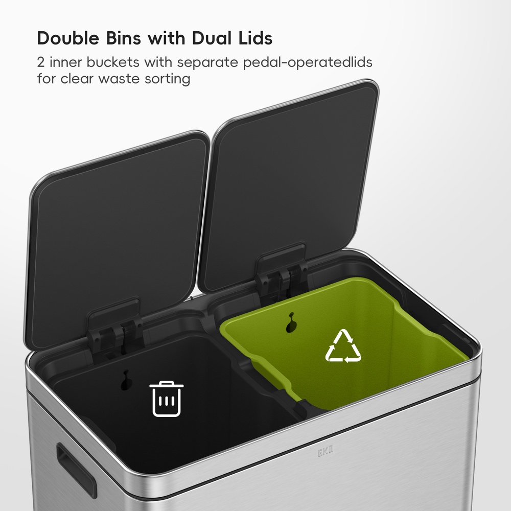 EKO Edison Pedal Bin 30L+30L, Stainless Steel