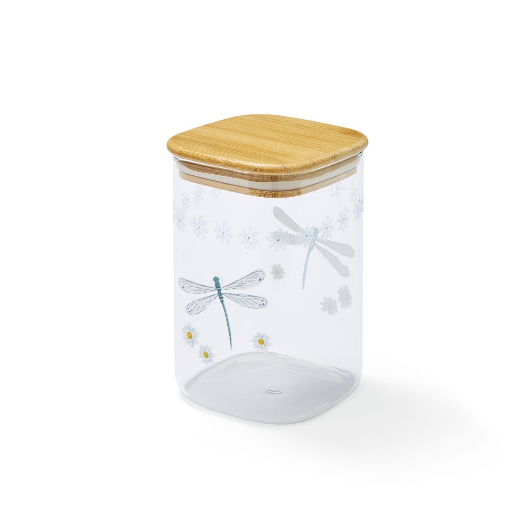 Cooksmart English Meadow 1.0L Glass Jar with Push Bamboo Lid