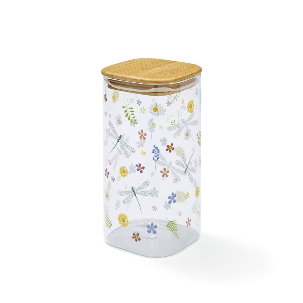Cooksmart English Meadow 1.5L Glass Jar with Push Bamboo Lid