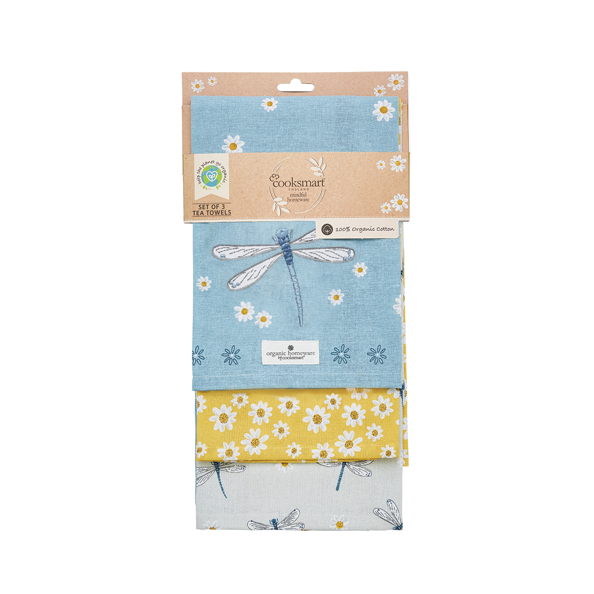 Cooksmart English Meadow 3 Pack Tea Towel - Organic Cotton (GOTS) 2126 1 Cooksmart English Meadow 3 Pack Tea Towel, Organic Cotton