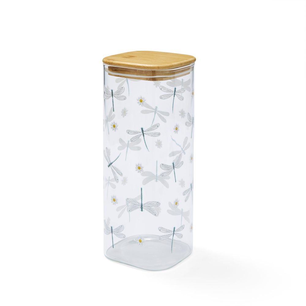 Cooksmart English Meadow 2.0L Glass Jar with Push Bamboo Lid