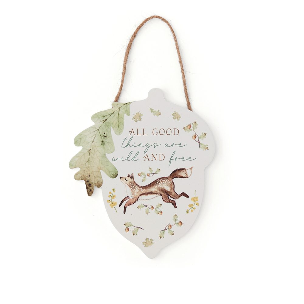 Cooksmart Forest Fable Acorn Plaque, "All Good Things Are Wild And Free"