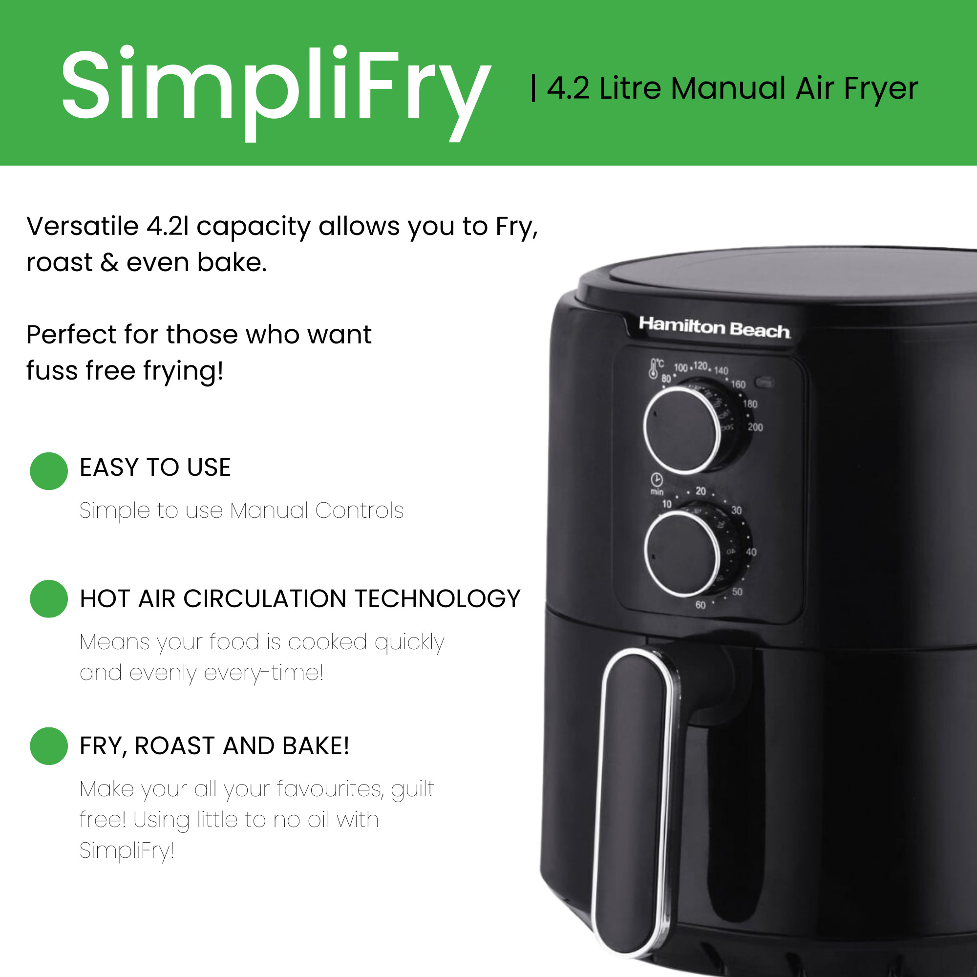HB4001 Hamilton Beach Simplifry Air Fryer 4 HB4001 Hamilton Beach Simplifry Air Fryer 4.2L