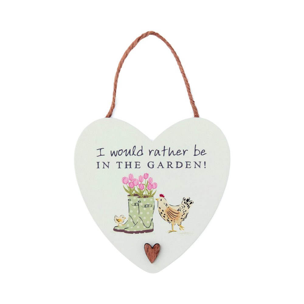 Cooksmart Hen House Lane Heart Plaque, "I Would Rather Be In The Garden"