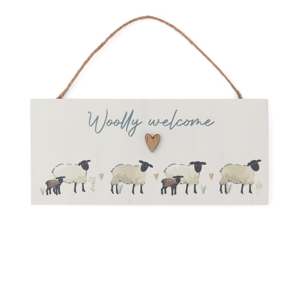 Cooksmart Highland Sheep Rectangular Plaque, "Woolly Welcome"