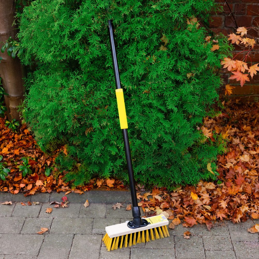 Charles Bentley Bulldozer Dual Colour Stiff PVC Wooden Broom with Handle 11 Inch (279mm), Pack of 6